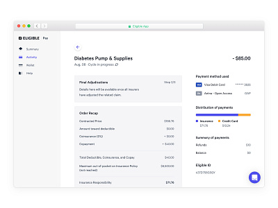 Transaction 💉 activity app cart creditcard dashboard eligible insurance insurance app interface medical minimal money order payment recap ui ux wallet web