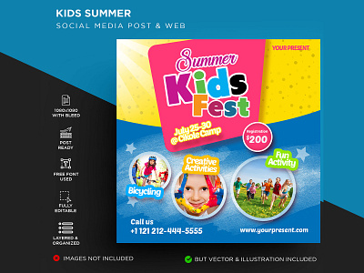 Kids Summer Flyer activity adventure boys camp camping children class community course day family festival flyer fun holiday jungle kids kindergarten leaflet