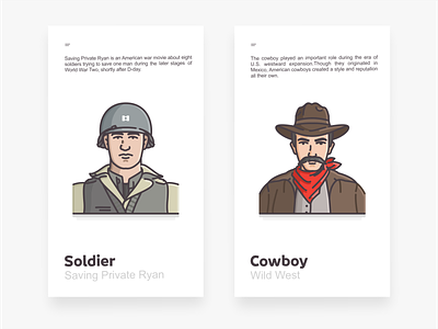 Soldier & Cowboy american avatars branding characters cowboy design face icon icon set illustration mexico peoples saving private ryan soldier vector war western wild west world war