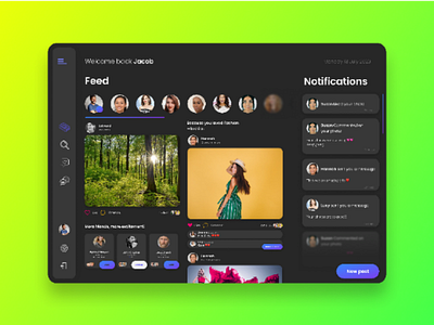 Social media app concept (8) : Dark mode tablet version app ui ux tablet social design