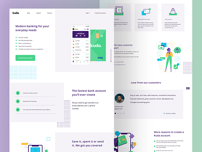 Kuda bank redesign branding fintech illustration motif svg website