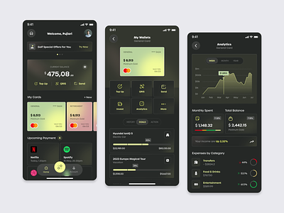 Walts - Banking App Explorations app bank app chart clean dark ios minimal mobile mobile app ui uiux