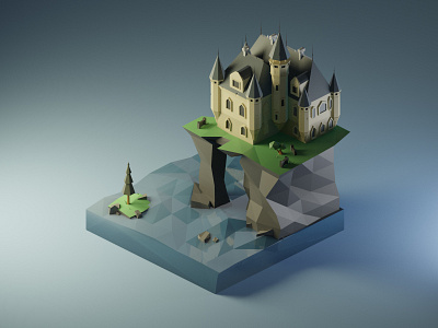 Castle Low Poly 3d 3dillustration 3dmodeling b3d blender3d castle cliff diorama illustration isometric lowpoly lowpolyart renders sea