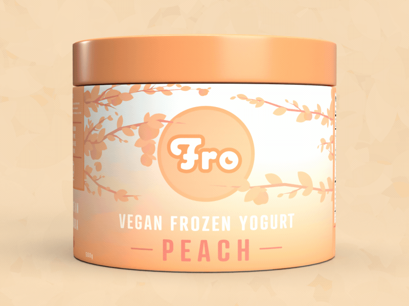 Fro - Tub dairy free dessert food froyo frozen food frozen yogurt fruit healthy healthy food leaves mockup packaging packaging design packaging mockup pastels peach tree vegan vegan food yogurt