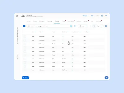 PartsHub Fitment Table app dashboard dashboard ui data data entry data validation design grid startup table ui ux web webpage website website design