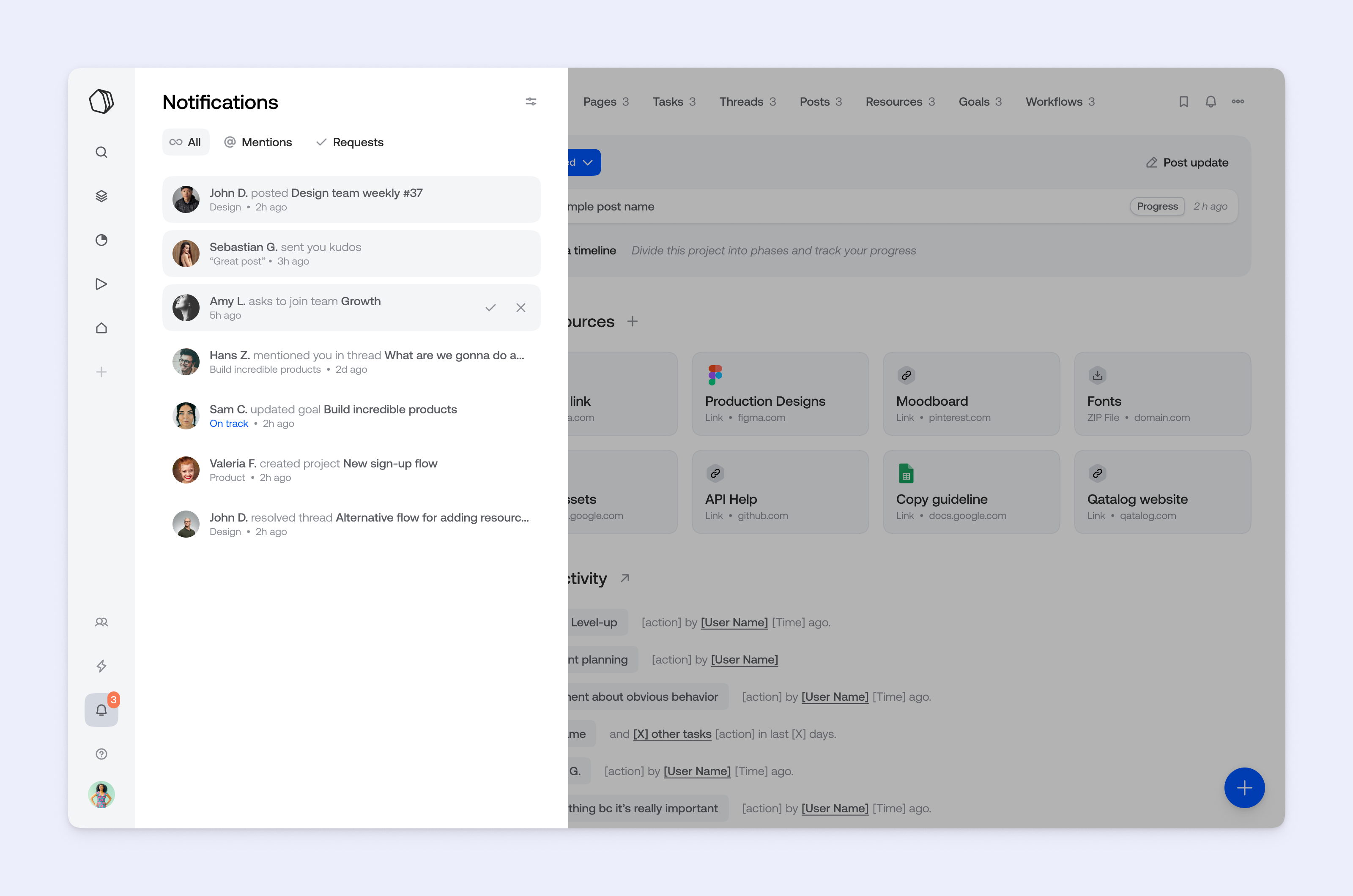 Notifications activity layout notification notifications productivity qatalog sidebar work hub