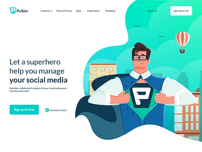 Publer albania branding creative creative design design illustration jetmir lubonja logo superhero ui vector