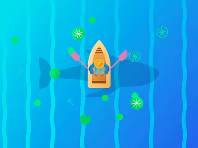 The fisherman boat fisherman fishing gradient color illustation oceon perfect loop river wave whale