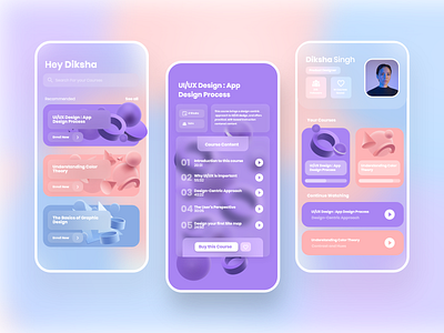 Vibrant Course App 3d 3d illustration app app design blur clean ui concept courses design graphic graphicdesign ios app design learning mobile design mobile ui product design ui ui ux ui design ux