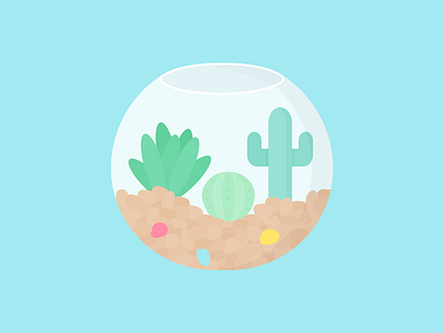 Day 207 - 366 Days of Illustration Challenge - MintSwift cacti cactus cactus illustration digital illustration flat design flat illustration flatdesign glass illustration illustrations illustrator mintswift pebbles plant terrarium round glass stones succulent terrarium vector art vector illustration