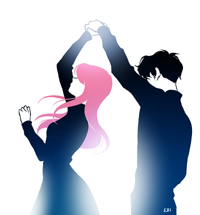 Dancing black couple cute dancing girl illustration pink silhouette