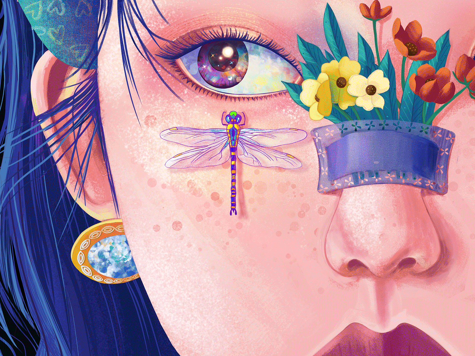 Butterfly and girl art illustration