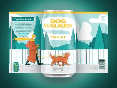 Dog Walker Pale Ale Beer Can alberta beer beer label branding brewery calgary can canada craftbeer design dog doggo edmonton fiction fun illustration packaging pet yeg yyc