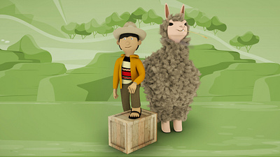 A farmer with his Alpaca 3d design illustration modeling