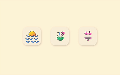 summertime icons bikini coconut design dribbbleweeklywarmup drink flat icon illustration illustrator minimal summer sun ui vector waves