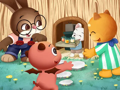 老鼠招待它的朋友们 animals illustrated branding character design childrens illustration design illustration plants