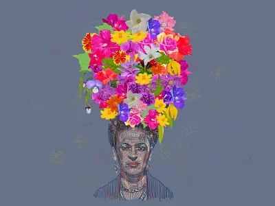 Frida art artist bouquet colorful drawing female flower frida illustration kahlo portrait sketch style vector