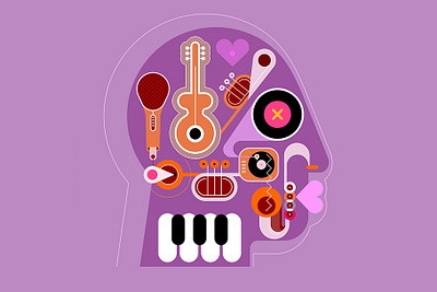 music head abstract art artwork guitar head human head isolated jazz microphone minds music music instruments piano piano keyboard piano keys playing music sax saxophone trumpet vector