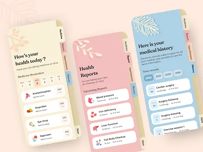 Health Reminder Mobile App app clean design doctorappointment familyhealthrecord flat health healthrecord history medical medicalhistory medicalrecords medicine mobile records reminders reports ui ux