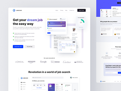 Resume builder product - Jobkicker builder clean design layout minimalistic resume startup tech tool ui
