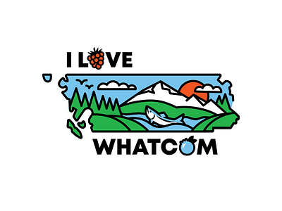 I Love Whatcom berries blueberry icon city logo county logo county pride evergreen fish icon illustration kulshan mt. baker nooksack river pacific northwest pnw raspberry icon salmon thick line washington state whatcom county