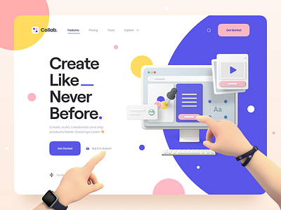 Collab. 3d 3d assets 3d design 3d icon 3d illustration clean collaboration design hero header landing page minimal saas typography ui ui design ui8 ux ux design web web app