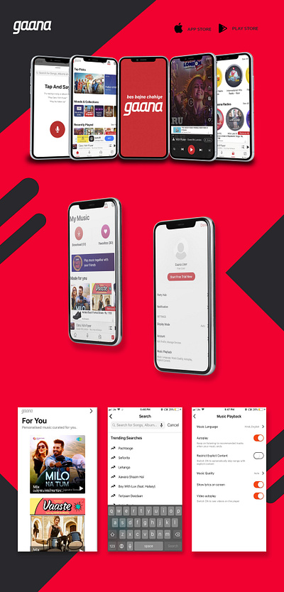 Gaana.com app design illustration ios app mobile app mobile app design mobile ui portfolio queppelin uidesign