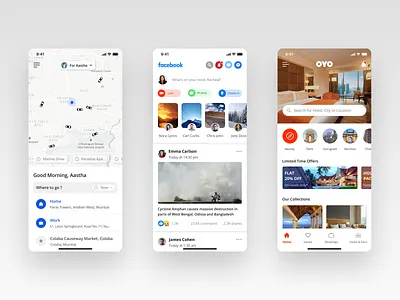 Home Pages Redesign app bookcab bookhotel cab facebook feed gradient holiday hotel ios message mobile notification oyo redesign social travel travellers uber