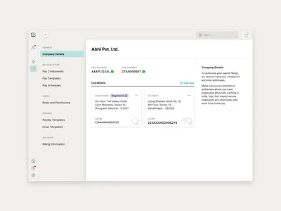 Company Details admin company details details page layout locations nav sidebar