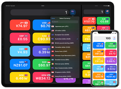 Modern iOS Currency Converter App for iOS app dark mode design flat ios iphone minimal rounded corners ui