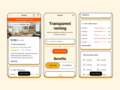Rentlord UI Design and Early Branding app design property rating rent review ui ui cards ui design user interface ux ux design visual design