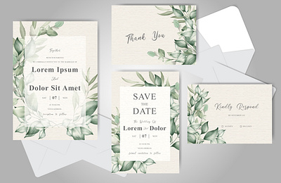 Elegant Foliage Wedding Invitation Card Template Set anniversary art autumn background beautiful border celebration decorative elegant floral flower frame graphic greeting invitation nature ornament spring summer template