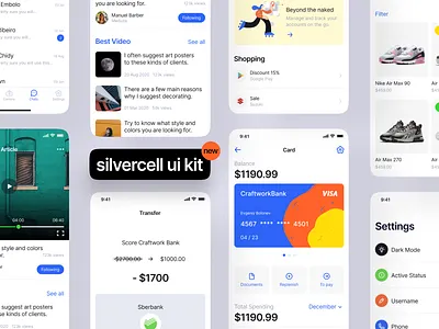 Silvercell iOS UI Kit app apple application clean craftwork interface ios landing screens simple svg ui uidesign uikit vector walkthrough web website