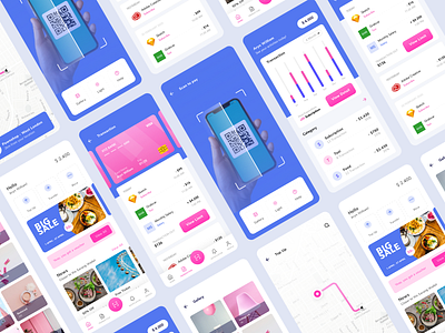 Sarang Wallet - E Wallet Mobile App Concept bank bank app bank card banking banking app blue credit credit card finance finances homepage map mobile app money pink wallet wallet app wallet ui wallets