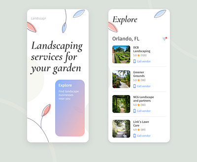 Landscaping service app clean clean ui ios landscaping plants web