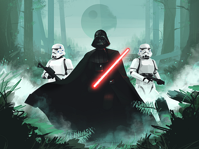 Dark Lord art dark darth vader death star design forest graphic design illustration lightsaber star wars stormtrooper