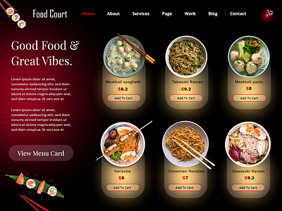 Food Court Web Design 3d app design branding illustration landing page ui ux web design
