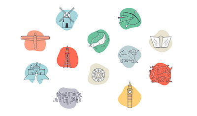 UK Landmark icons affinity designer big ben buildings bull counties dragon icons illustration landmarks london map marks rose spot stonehenge united kingdom welsh yorkshire