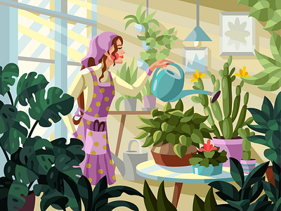 Home garden beresnevgames coloringbook decorative illustration flowers gallerythegame gameillustration gardening girl girl character greenhouse home flowers illustration room vector vector artwork vectorillustration