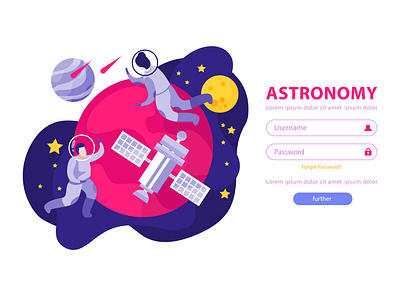 Astronomy space login page astronomy authentication flat illustration space vector web site