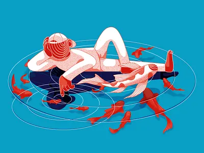 Reflection | Retro design design process fish illustration lake reflection retro retrospective ripple water work