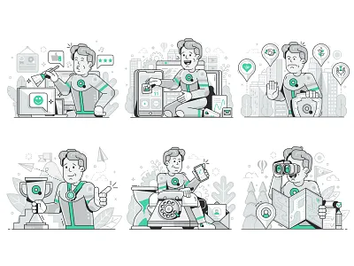 Website Illustrations for Quop Developing Studio application character developing flat design illustraion illustration line art mascot ui ui design web web illustration website