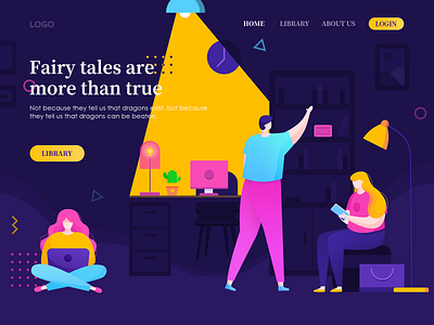 Fairy tales are more than true- Dark mode app debut design flat illustration illustrator platform system ui ux web website