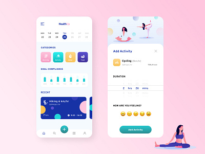 HealthUp | Health and Fitness Tracking App cards fitness fitness app health app health design menu minimal monitoring tracking app workout tracker yoga app