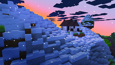 Small House Hidden in Mountains & Snowflakes in Realmcraft build craft free minecraft game art game design games landscape minecraft building nature pixel art realmcraft