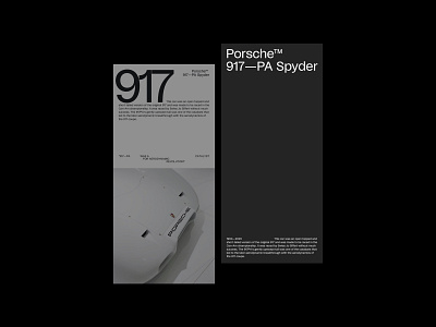 Porsche™ 917—PA Spyder Landing Page Mobile animation black branding design swiss typeface typography ui ux webdesign website design