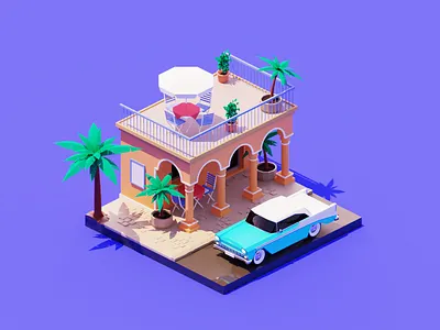 Cuba 3d blender city cuba diorama havana illustration isometric low poly lowpoly lowpolyart summer