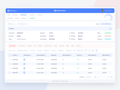 Highradius Dashboard - Invoices dashboard dashboard app dashboard design dashboard flat design dashboard template dashboard ui dribbble best shot graphic design invoice design invoice template invoices portal app portal design product design settings ui ux design user experience design user interaction user interface design visual design