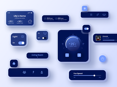 Dark UI Elements app clean ui daily challange dailyui dark mode dark theme dark ui elements design minimal smart home app smarthome ui ui elements uidesign ux