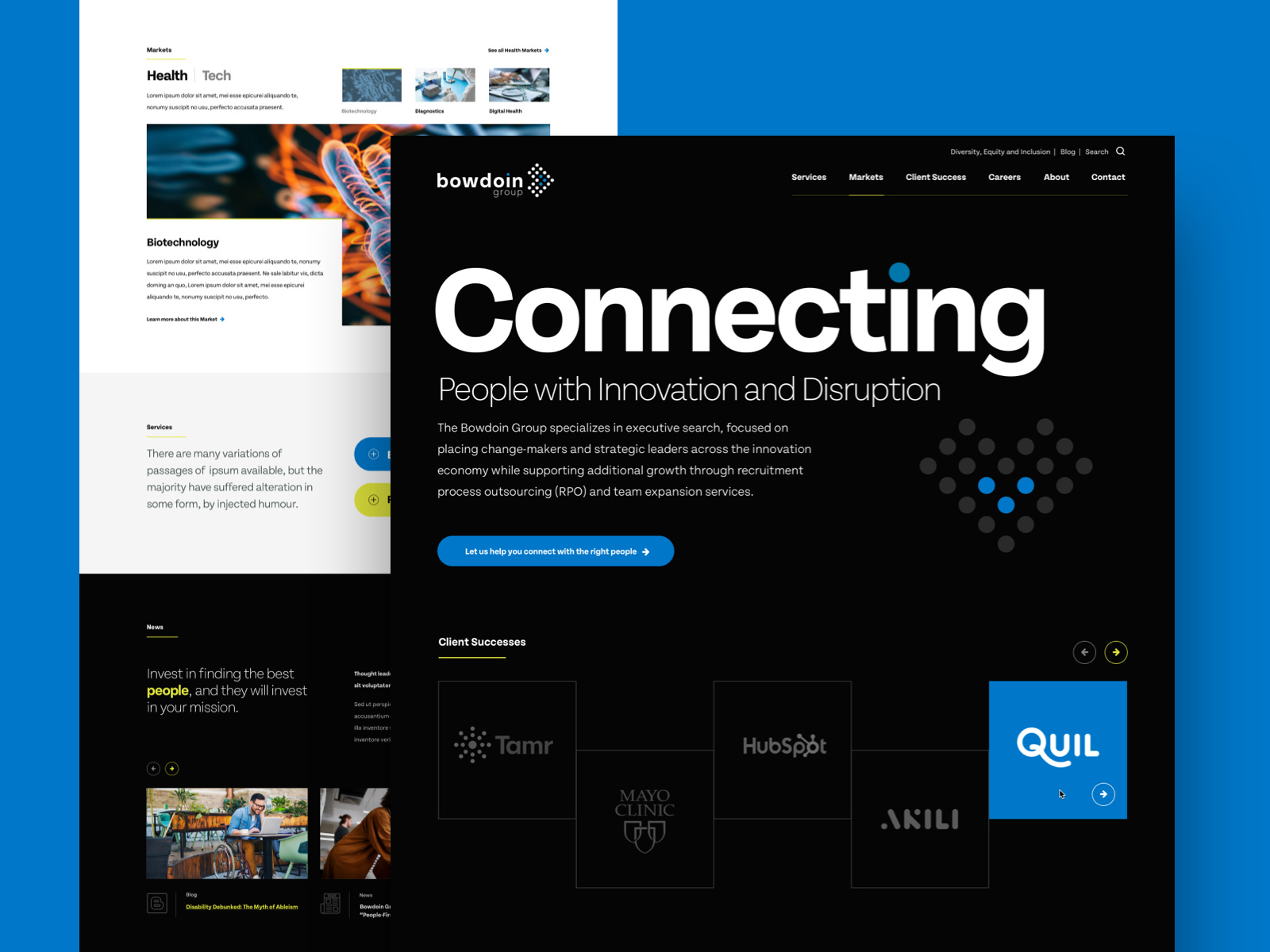 Bowdoin Group Web Design agency blog blue dark ui design system interface interiors landing page modern recruitment sketch testimonials web design